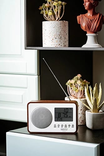 Radio dixhitale, Camry, CR 1153, FM, ekran LCD i madh, alarm, termometër, kalendar, 3W, kafe/bardhë