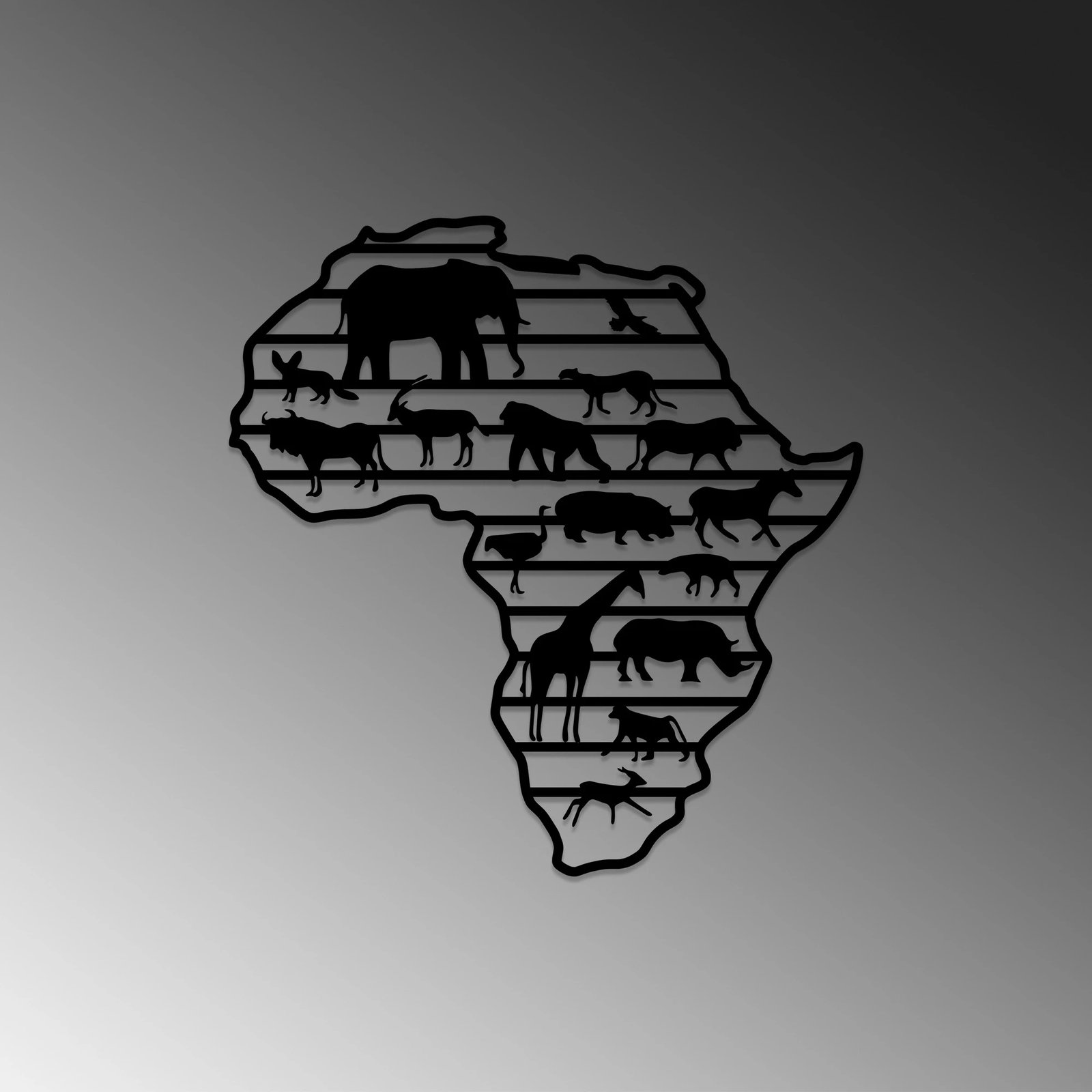 Aksesor dekorativ metalik për mur, kafshë afrikane, Wallity, ngjyrë e zezë, 67x70cm