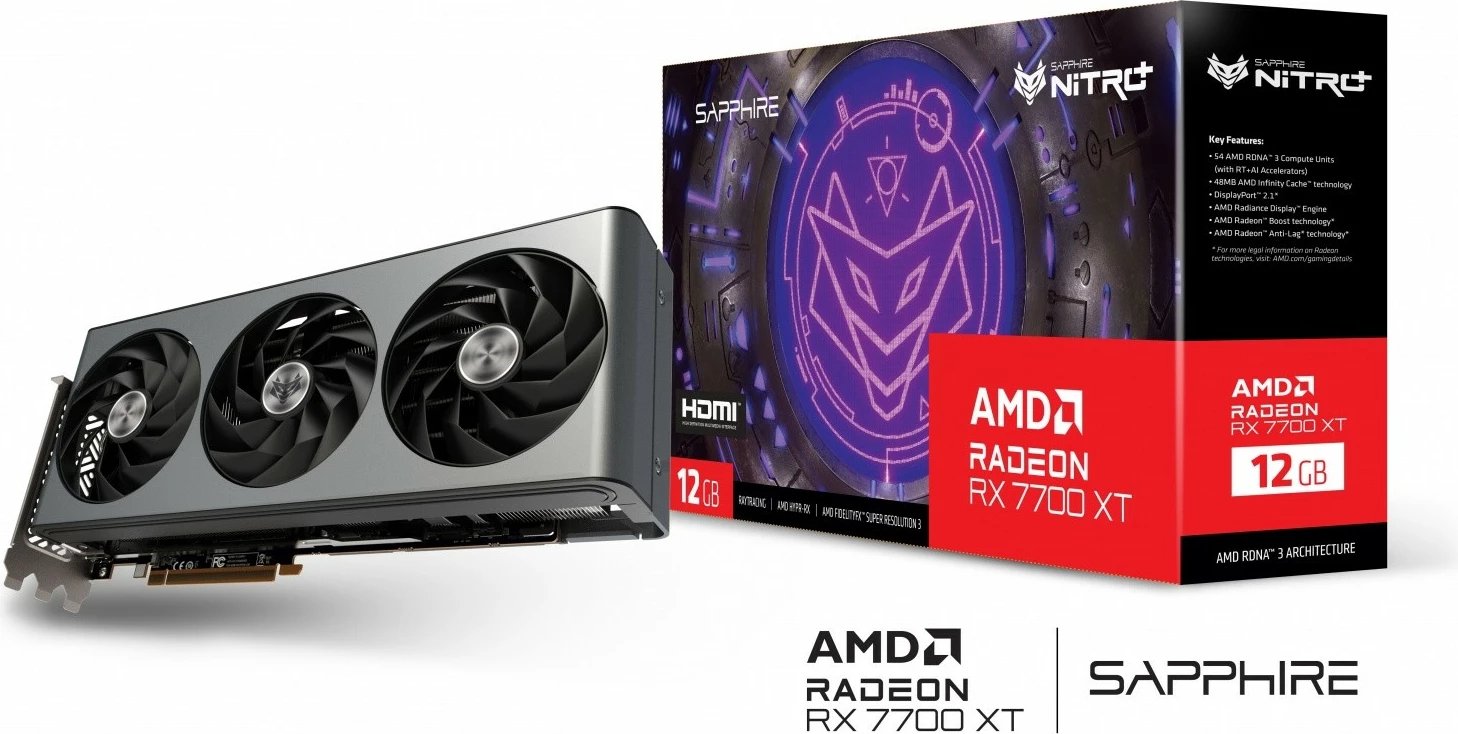 Kartë grafike Sapphire Radeon RX 7700 XT NITRO+ GAMING OC, 12GB GDDR6, 192-bit, PCI-E 4.0