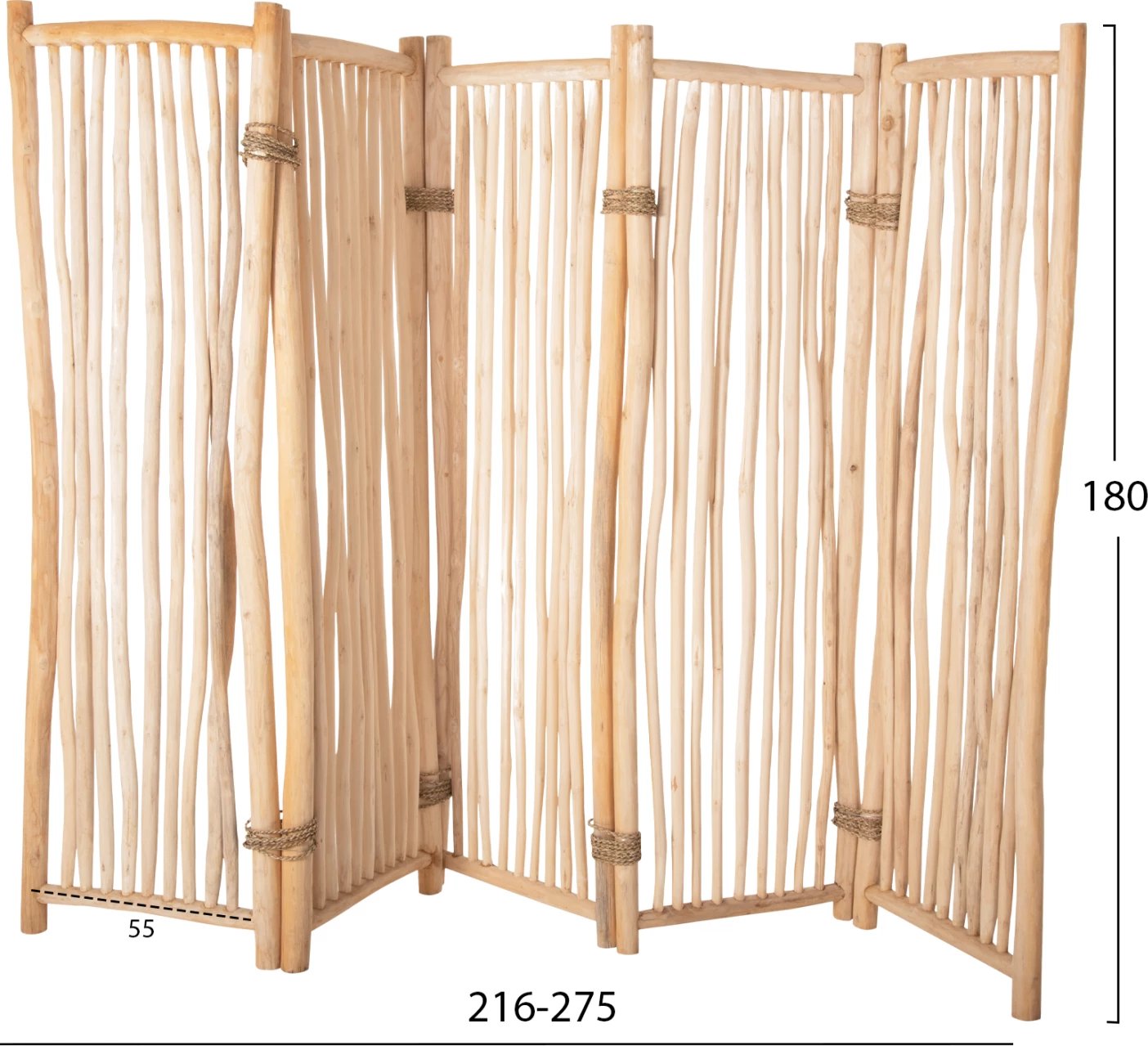 Ndarës dhome me 5 fletë, degë TEAK, ngjyrë natyrale, 216-275x180H cm