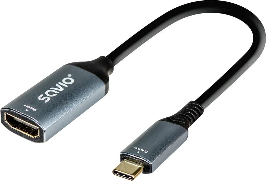Adapter USB-C në HDMI Savio AK-78, 4K 60Hz, 15cm, zi/argjendtë