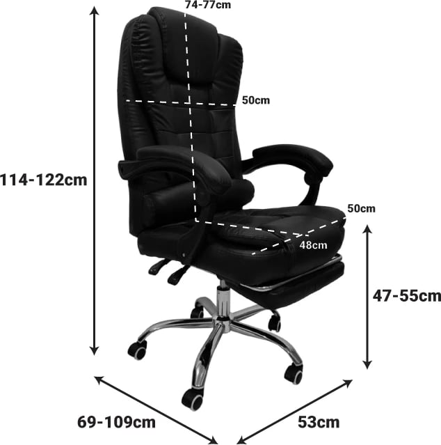 Karrige zyre regjisori me mbështetëse këmbësh, ngjyrë e zezë, Worko, 66x62x113-121cm