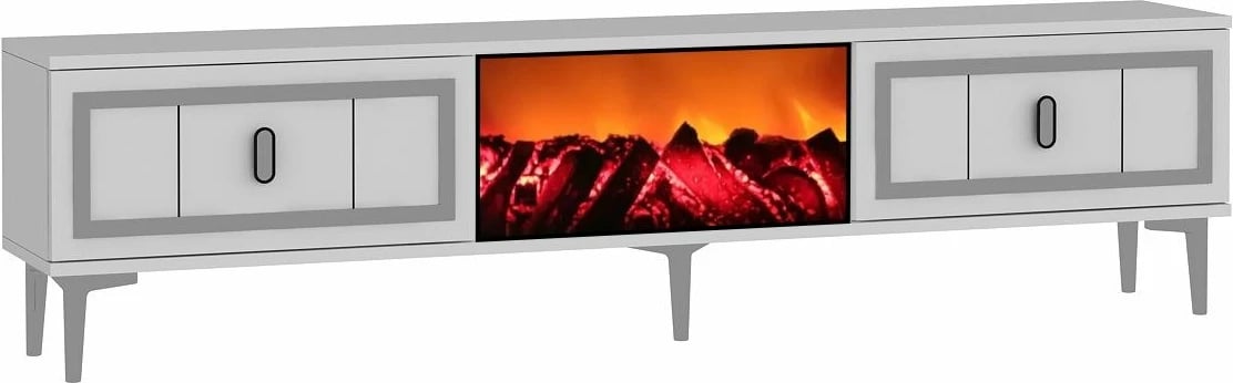 Komodë TV Skye Decor, me oxhak Orion, e bardhë, argjend