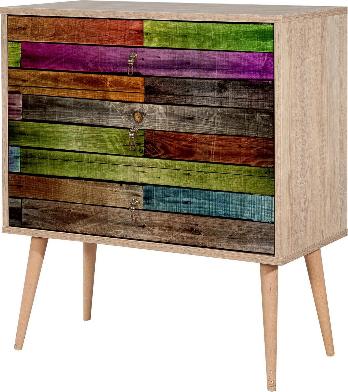 Komodë Hanah Home, Trio - 726, ngjyrë Sonoma Oak, 3 sirtarë, këmbë druri