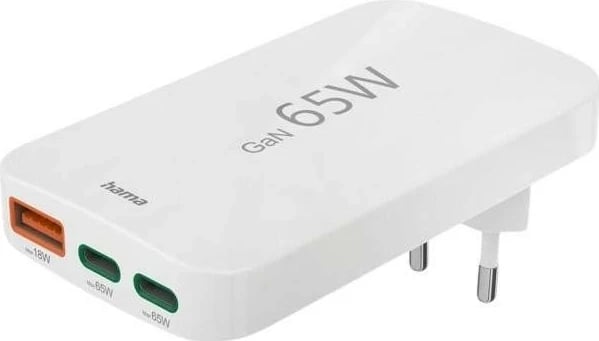 Karikues Hama 65W GaN, 2X USB-C, 1X USB-A, bardhë