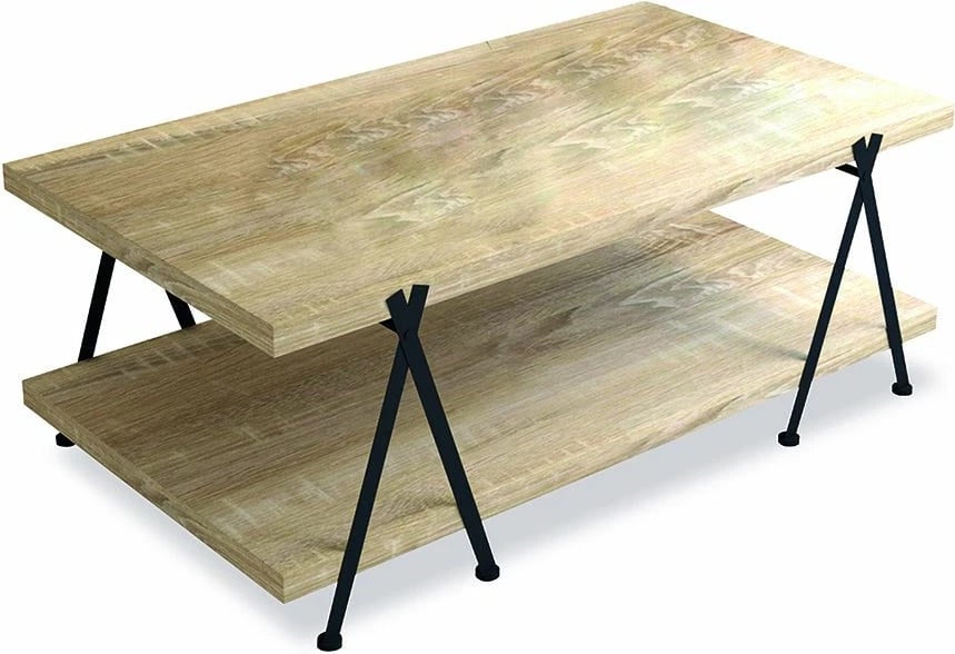 Tavolinë kafeje Alpha, ngjyrë e bardhë e larë, këmbë të zeza, 120x66x45cm