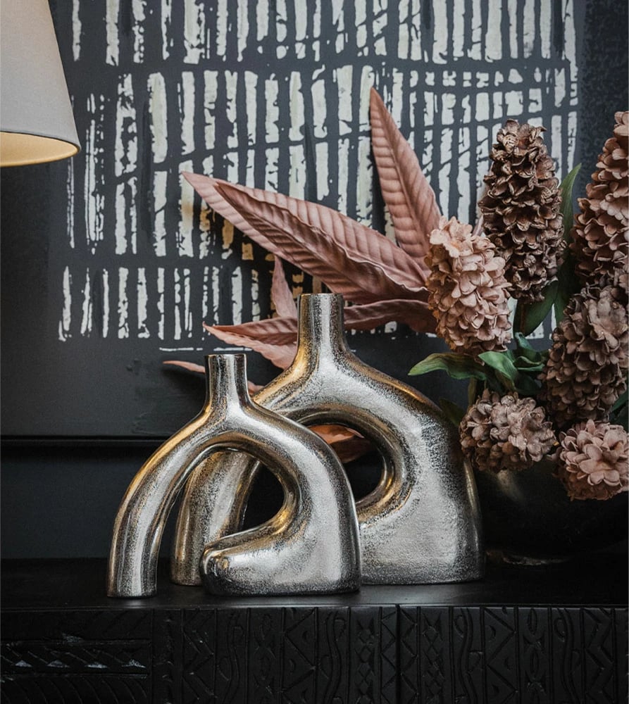 Vazo dekorative CALAN, alumin, ngjyrë argjendi, 26x7x24 cm