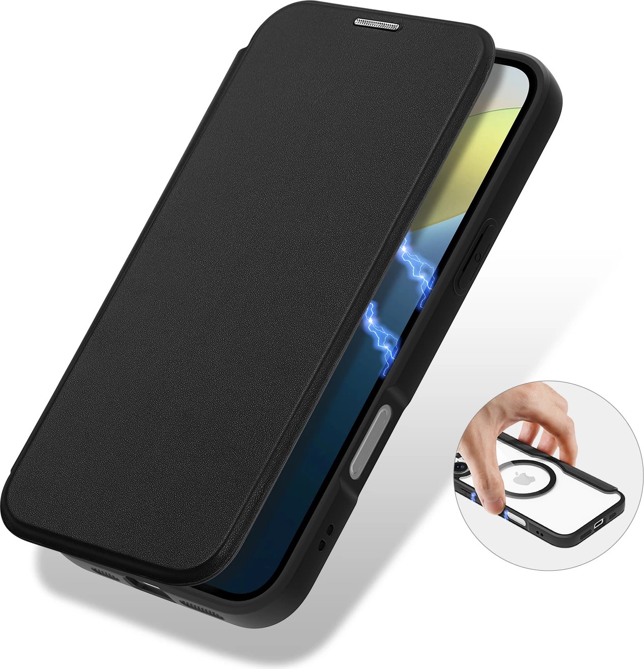 Mbështjellës Dux Ducis Skin X Pro për iPhone 16, me MagSafe, me kapak, i zi