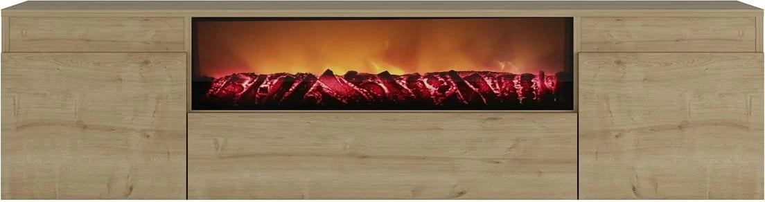 Komodë TV me oxhak dekorativ Elodi, ngjyrë lisi Sapphire Oak