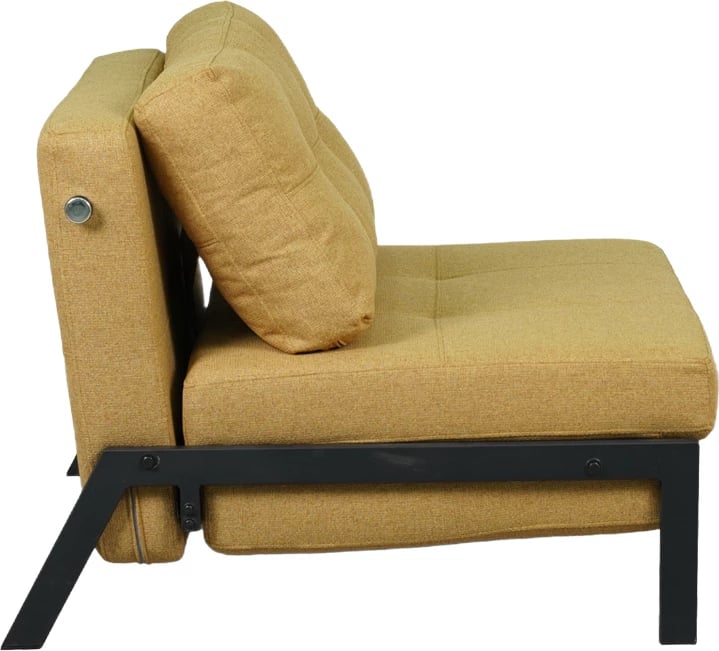 Poltronë-krevat Fancy, material tekstili, ngjyrë e verdhë, këmbë të zeza, 95x98x70cm