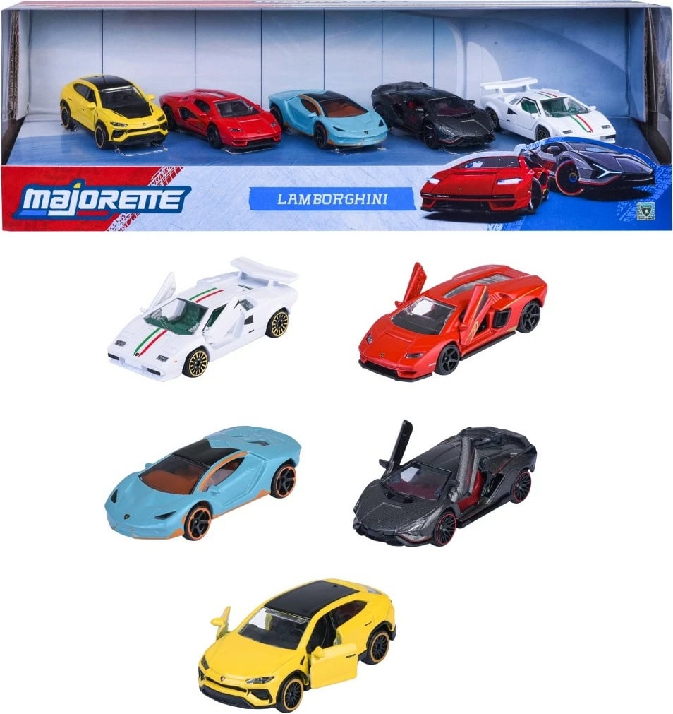Set vetura lodër Majorette Lamborghini, 5 copë, shumëngjyrëshe