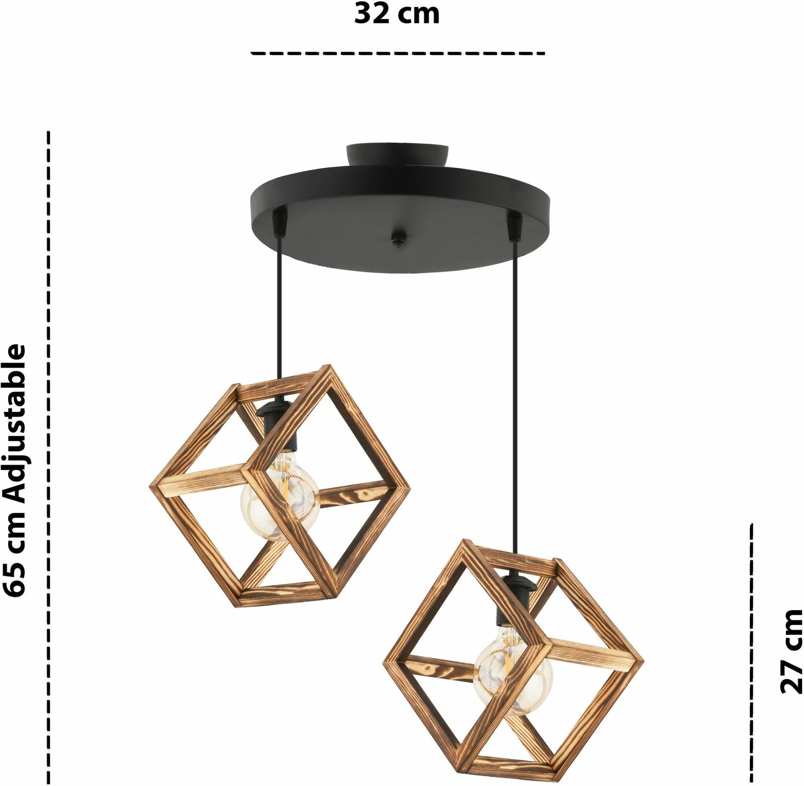 Llambë tavani Opviq, Cube Double B, metal dhe dru, natyrale/zezë