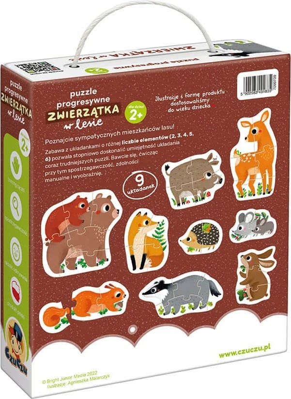 Puzzle progresiv CzuCzu Animals in the Forest, 9 puzzle, 33 pjesë, për fëmijë 2+
