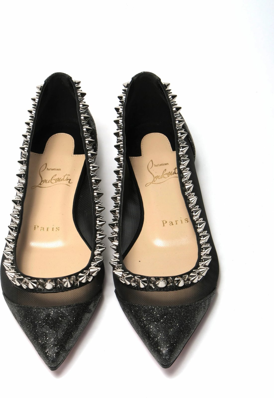 Black Silver Flat Point Toe Shoe