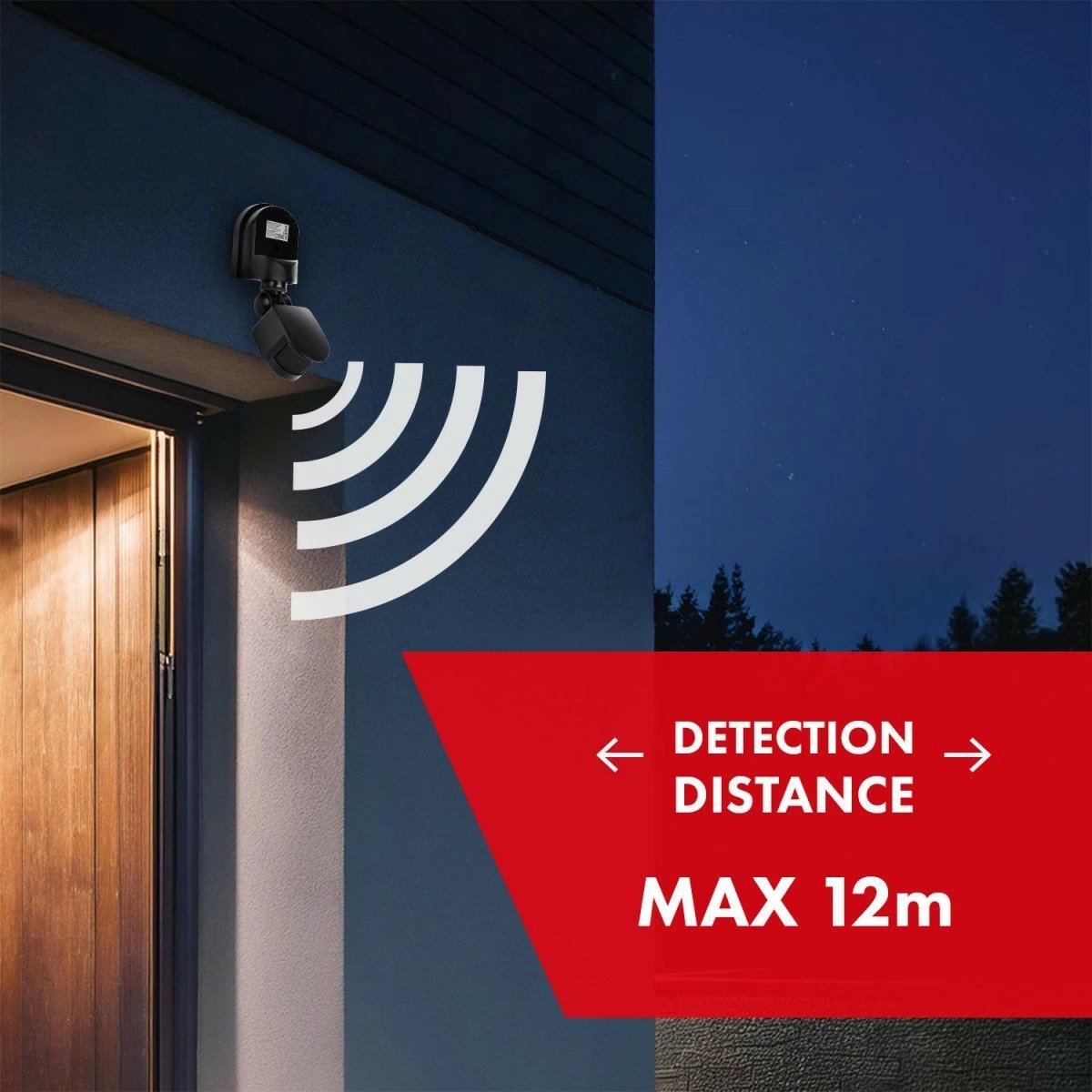 Sensor lëvizjeje dhe muzgu Maclean MCE25 B/B 180°, 1200W max, rreze 5–12 m, IP44, i zi