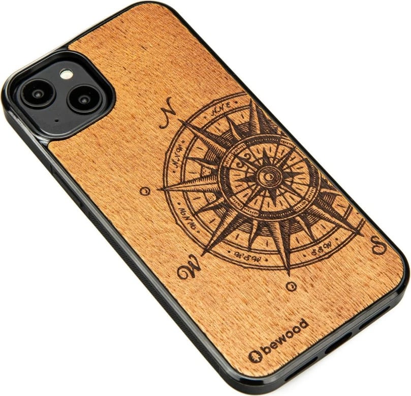 Mbështjellës druri Bewood Traveler për iPhone 15 Plus, Kompas, Kafe