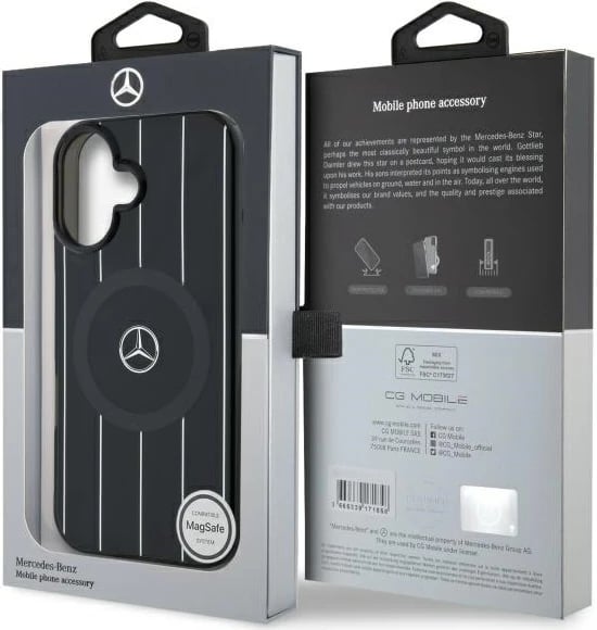 Mbështjellës Mercedes MB Double Layer Crossed Lines MagSafe për iPhone 16, zi