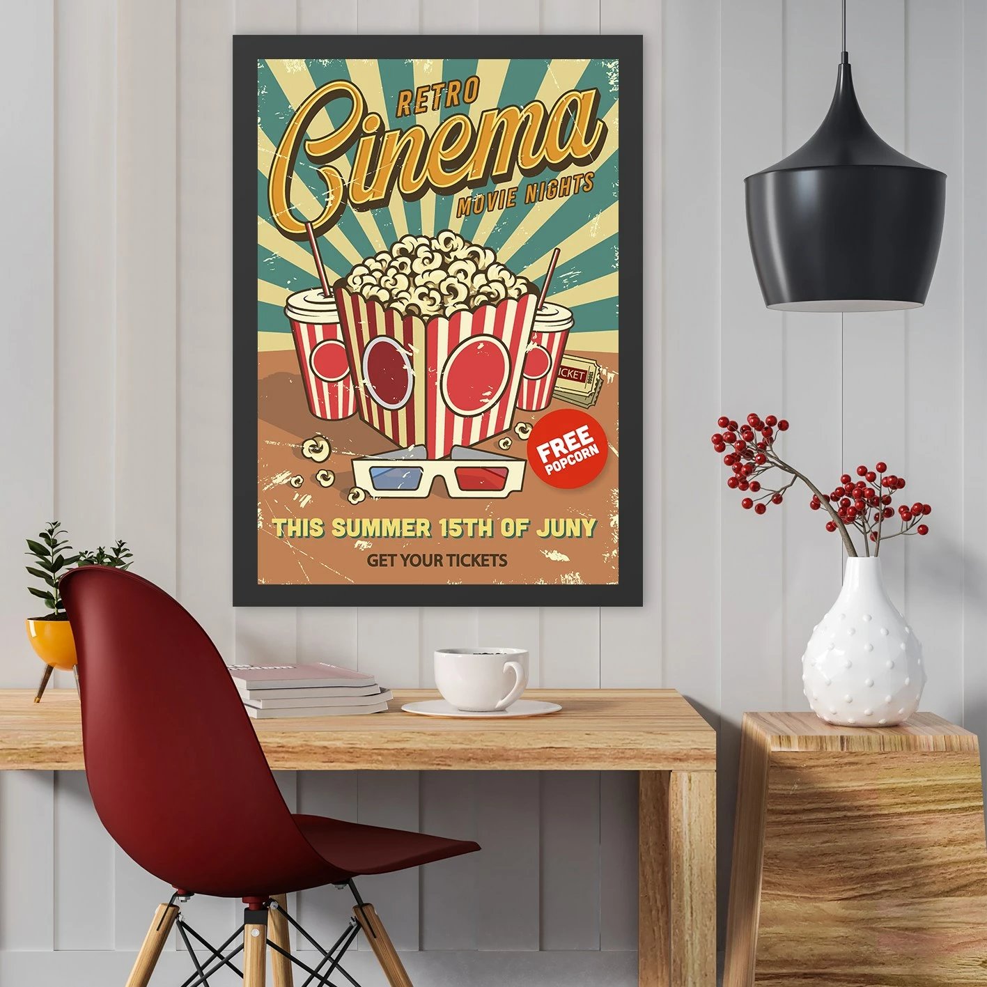 Pikturë dekorative me kornizë MDF, Retro Cinema 6, 40x55cm