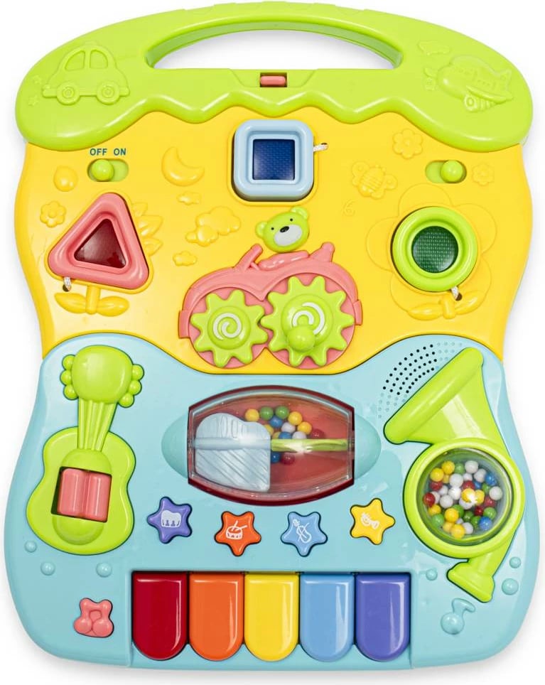 ecëse bebe, Baby Mix, panel edukativ me piano dhe forma, 12m+, 4 rrota, lartësi 45.5–52.5 cm, blu