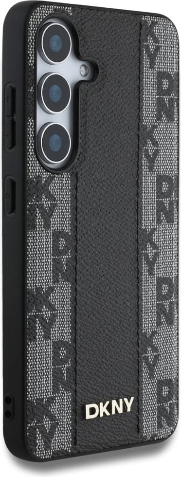 Mbështjellës DKNY për Samsung Galaxy S25, me MagSafe, Lëkurë, Checkered Pattern, Zi