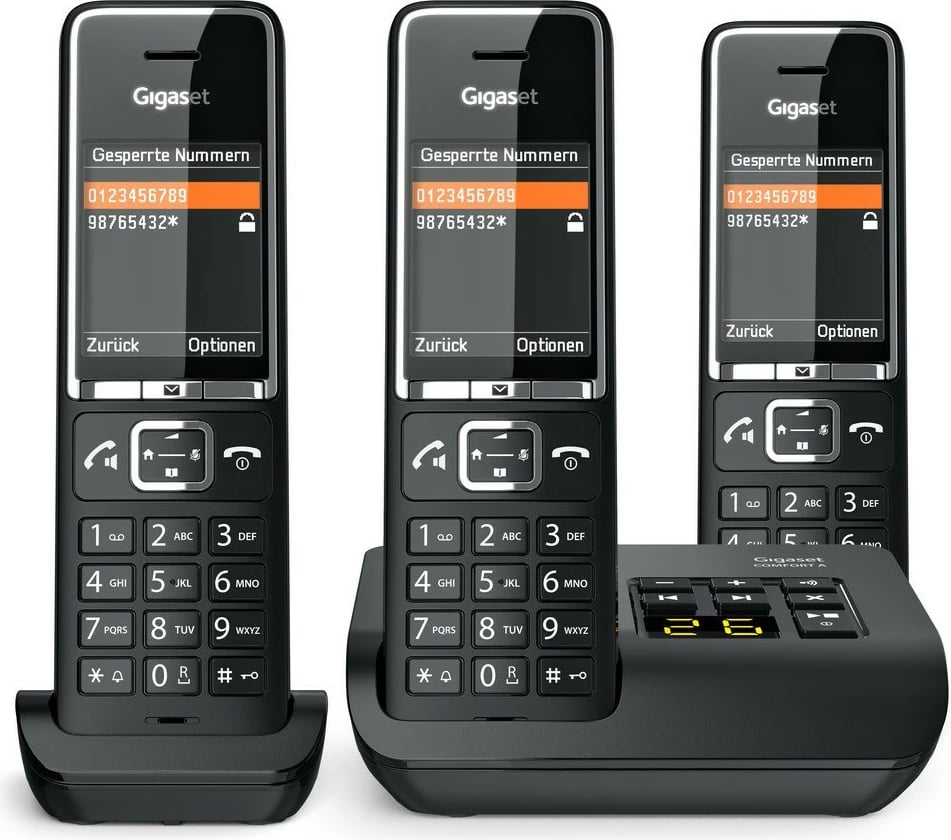 Telefon pa tela Gigaset COMFORT 550A, 3 dorëza, regjistrues automatik, 200 kontakte, i zi Telefon pa tela Gigaset COMFORT 550A, 3 dorëza, regjistrues automatik, 200 kontakte, i zi