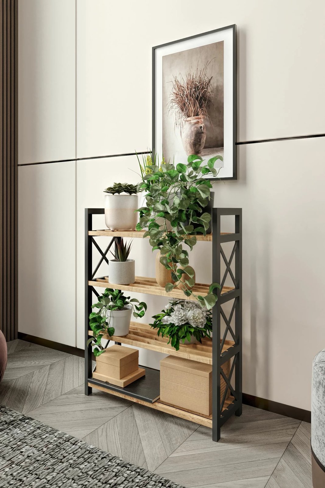 Raft multifunksional, Skye Decor, plastik, 4 kate, ngjyrë e zezë