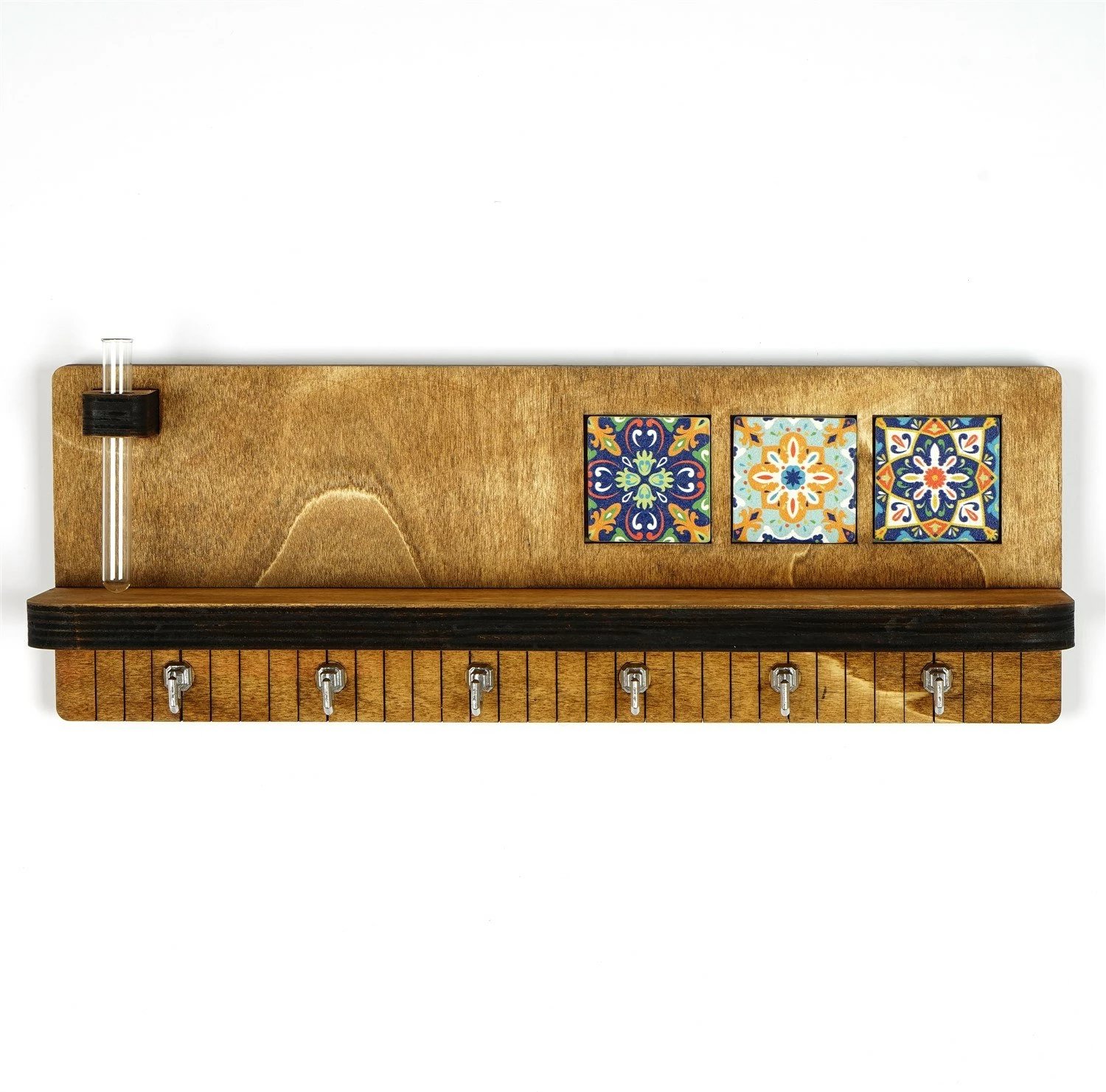 Mbajtës çelësash prej druri për mur, Wallity LAZ166, ngjyrë arre, 40x14x8cm