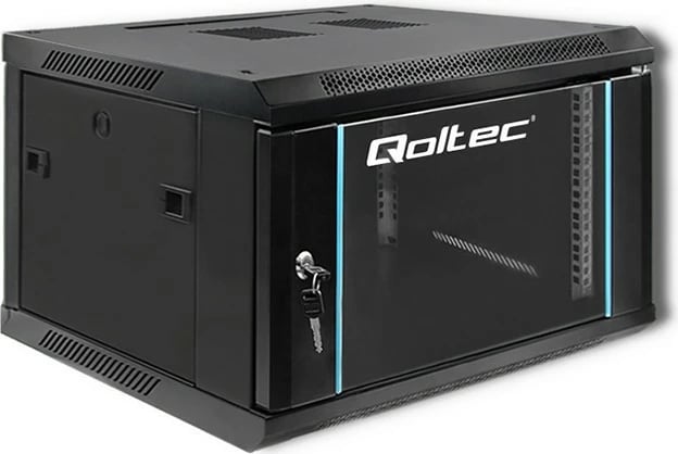 Kasë RACK Qoltec 19-inch, 6U, 600x370x600mm, e zezë, për montim në mur