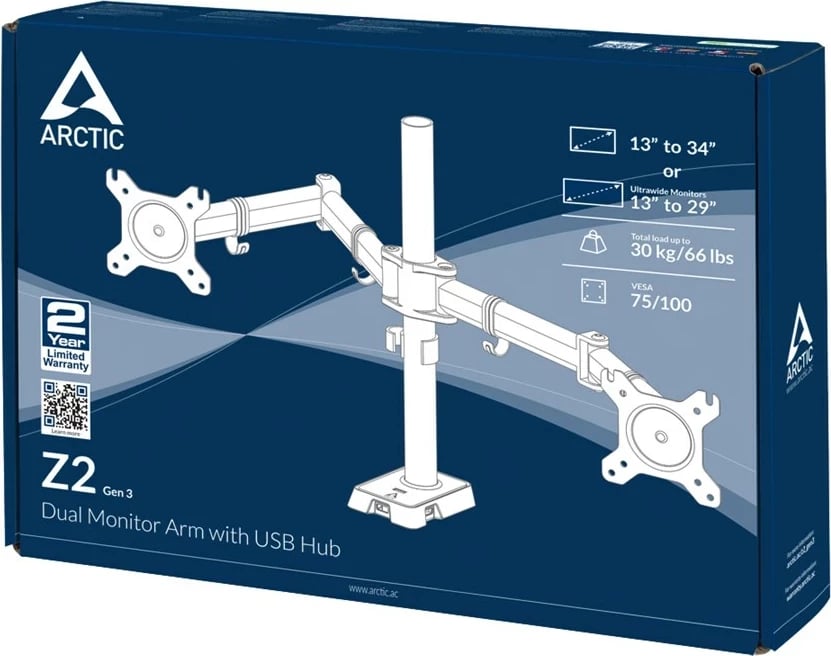 Krah monitori i dyfishtë Arctic Z2 (Gen 3) me USB Hub, Alumini