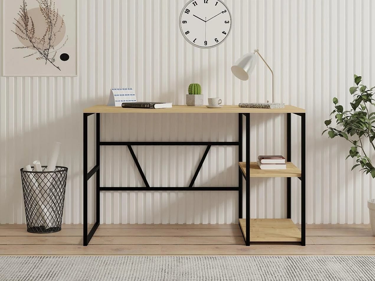 Tavolinë studimi Hanah Home, ngjyrë Sapphire Oak, me rafte