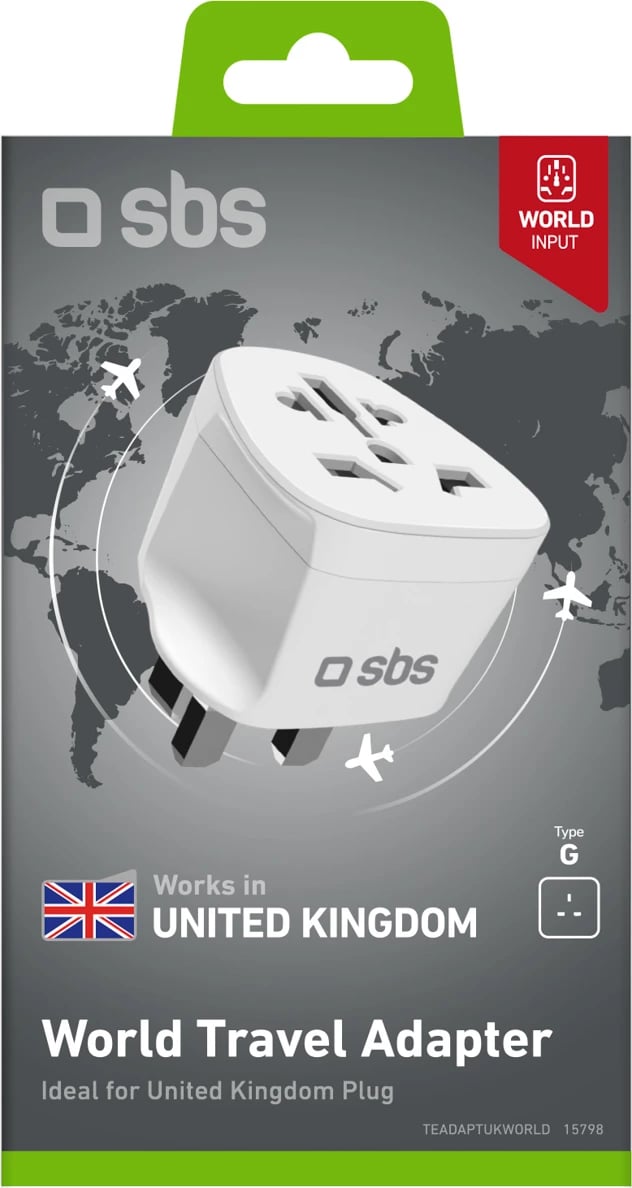 Adapter udhëtimi, SBS, hyrje prizë UK në dalje universale, 10 A 2500 W, e bardhë