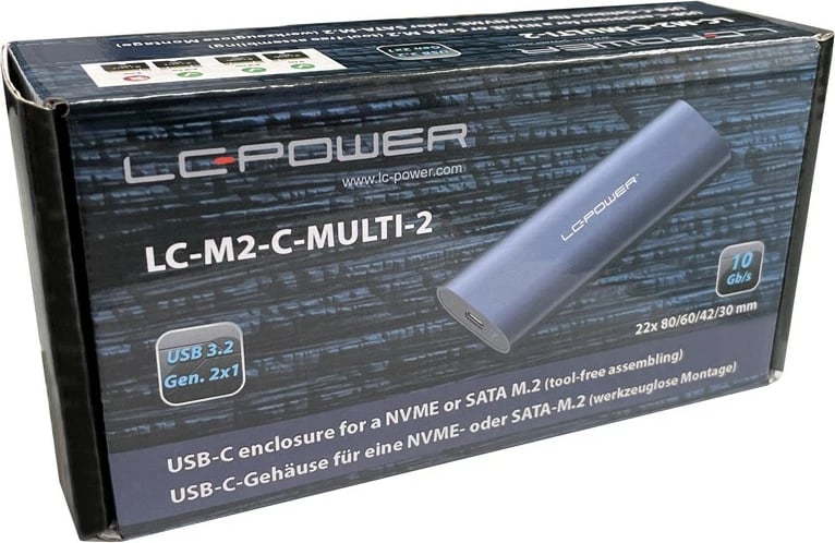 Kasë LC-Power LC-M2-C-MULTI-2 për SSD M.2, PCI Express/SATA, USB 3.2, anthracite