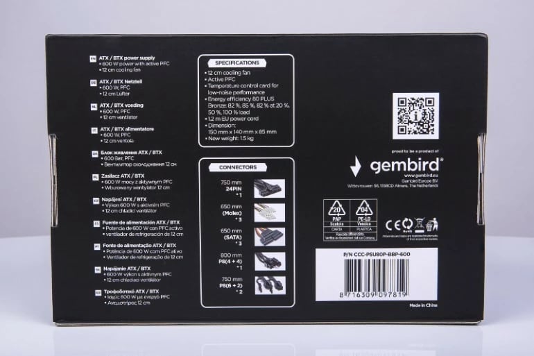Kasë furnizimi Gembird CCC-PSU80P-BBP-600, 600W, ATX, 80+ Bronze, e zezë