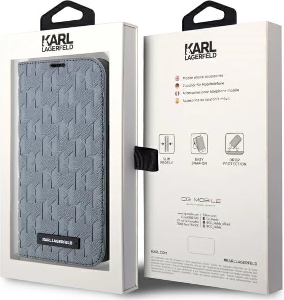 Mbështjellës Karl Lagerfeld Saffiano Monogram për iPhone 14 6.1", argjendtë