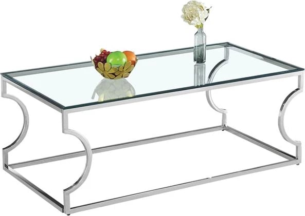 Tavolinë Amara me xham dhe bazë kromi, 120X60X45 cm