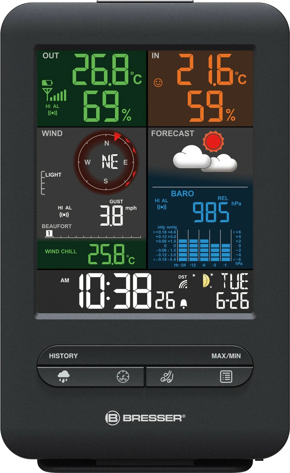 Stacion moti Bresser Wetter Center 5-in-1 Beaufort, digjital, me ekran ngjyrë