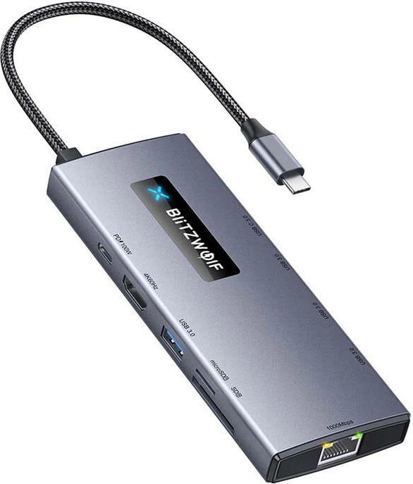 HUB BlitzWolf BW-NEW TH8 10-në-1, USB-C, HDMI 4K, RJ45, Silver
