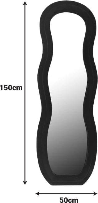 Pasqyrë Glinde, kadife e zezë, 90x3.5x150cm