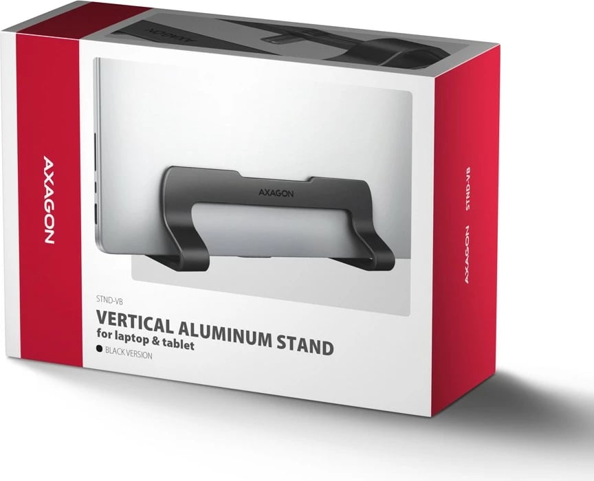 Mbajtëse vertikale laptop/tablet, AXAGON STND-VB, alumin, për 10-17.3", gjerësi e rregullueshme 9.5-25.5 mm, e zezë