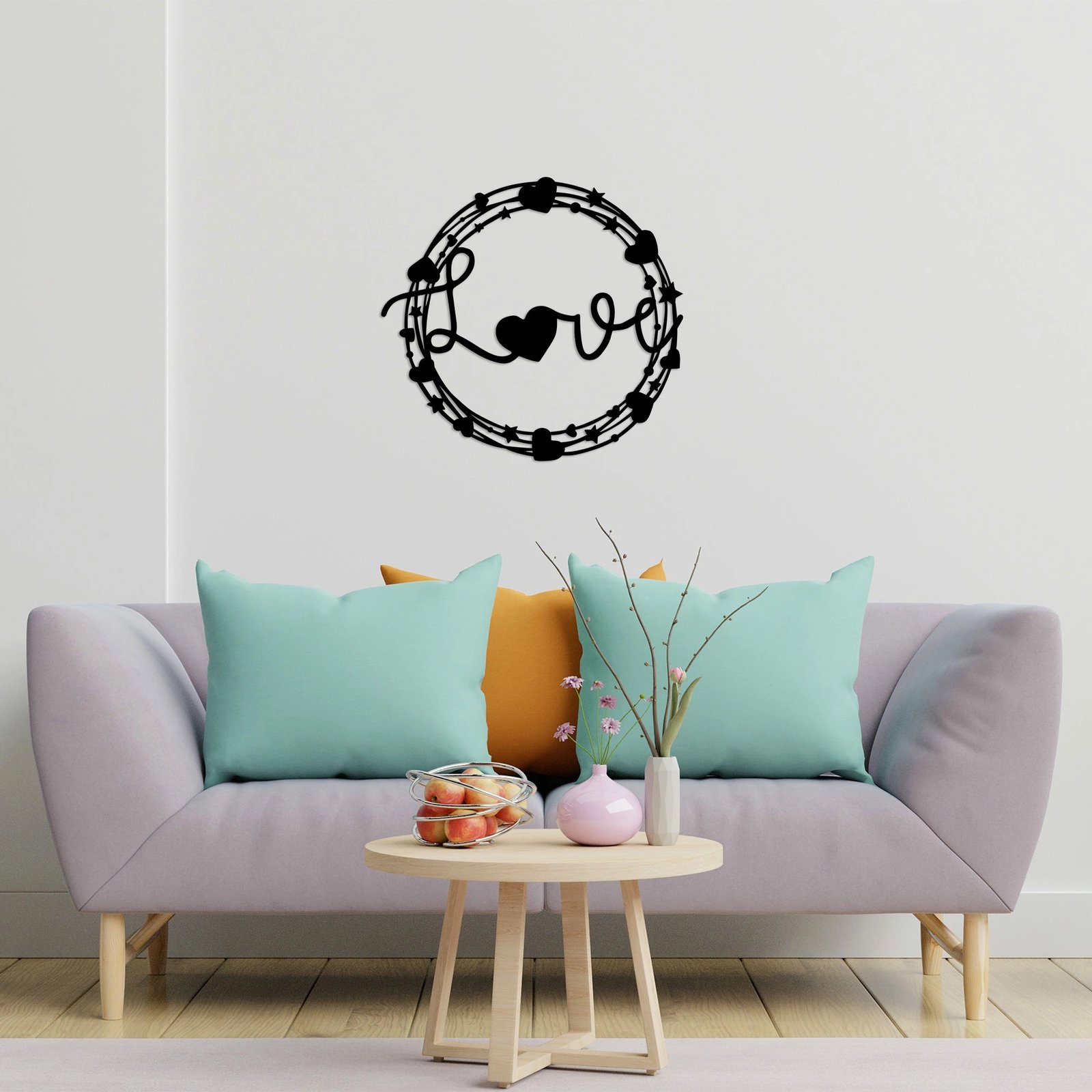 Aksesor dekorativ metalik për mur, Wallity, Love - 469, ngjyrë e zezë, 66x70cm