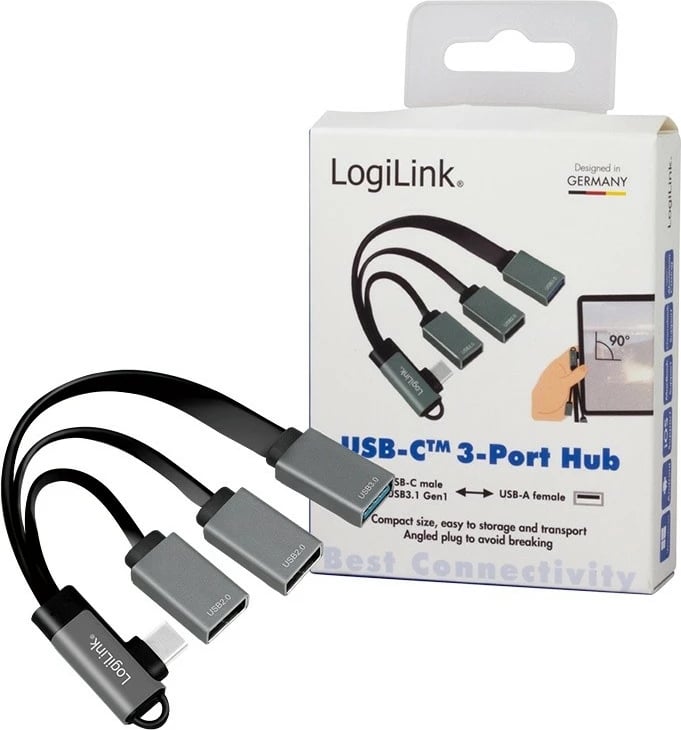 Hub USB LogiLink UA0361, 3x USB-A, USB-C, 0.15m, zi/gri