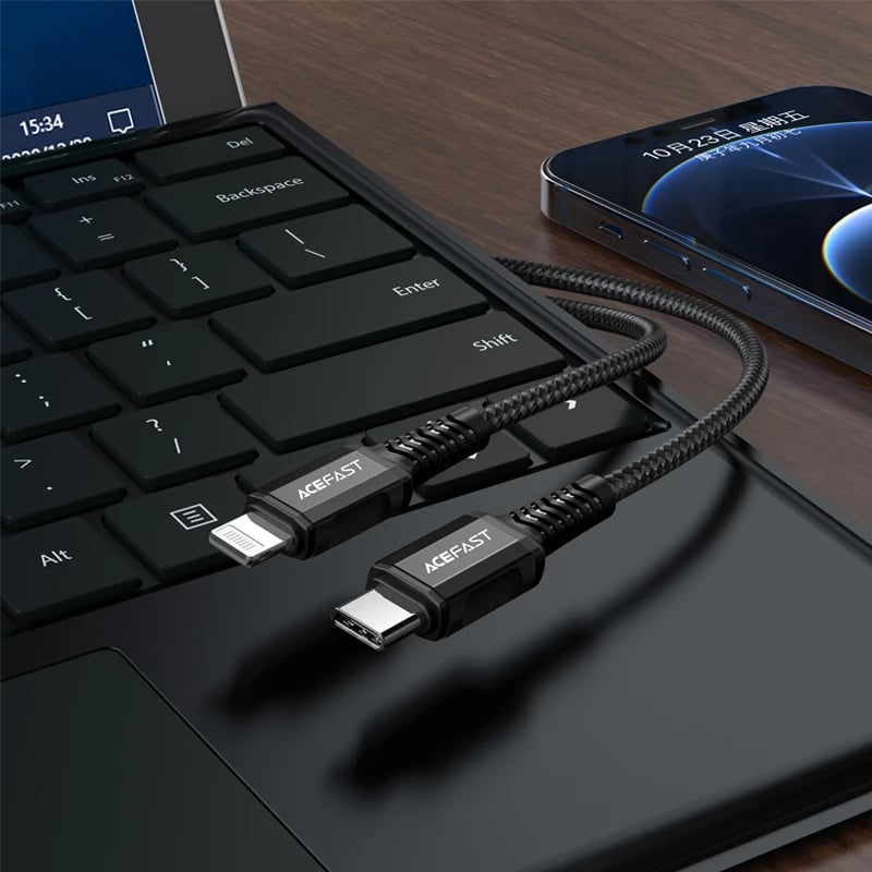 Kabllo Acefast C1-01 USB-C në Lightning, 1.2m, 30W, e zezë