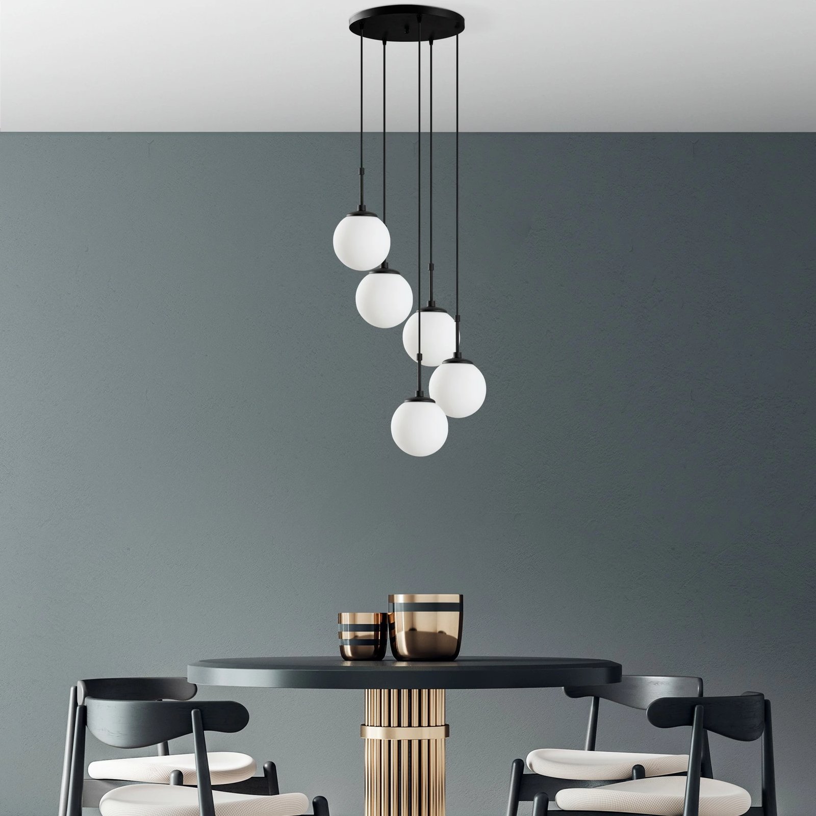 Llambë tavani Opviq, Orbital, e zezë, 5 sfera, 40x40x115cm