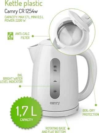 Çajnik elektrik, Camry, CR 1254, 1.7 L, i bardhë