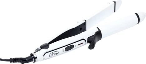 Piaster flokësh 2-në-1, Adler AD 2104, pllaka alumini me veshje qeramike 11x3 cm, diametër 32 mm, 45–55W, kabllo rrotulluese 360°, prizë Tip C (16A), e bardhë