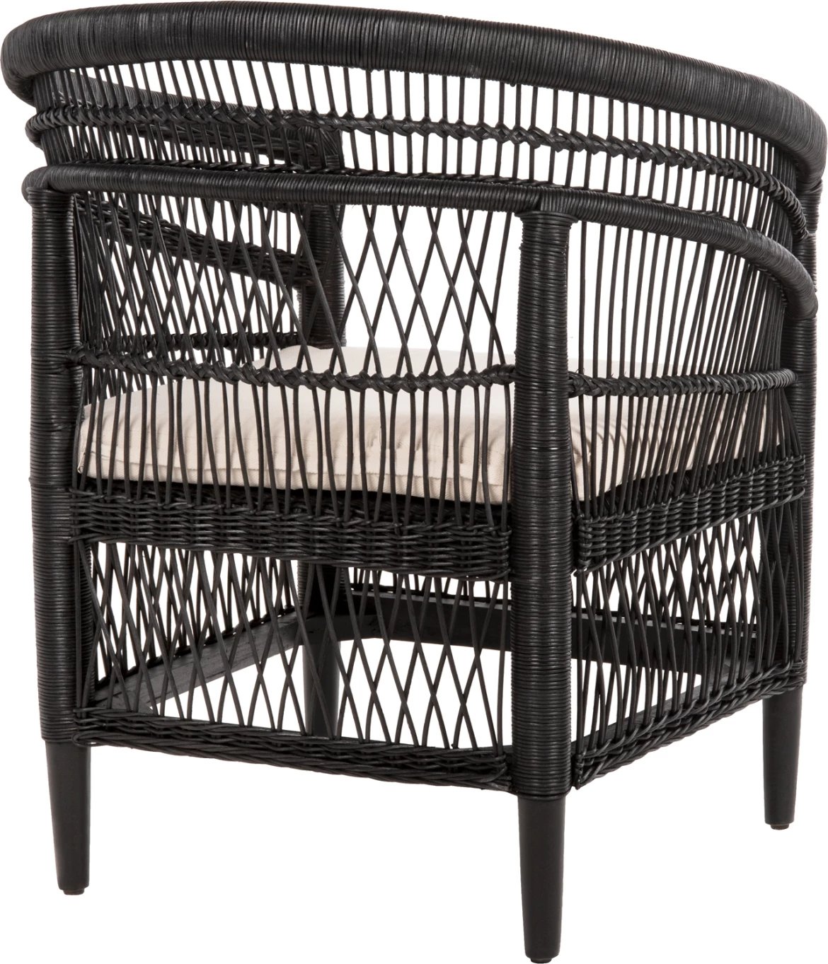 Karrige Malawi FH9635.03 dru mahogany me rattan, jastëk bardhë e zi, 80x70x86H cm
