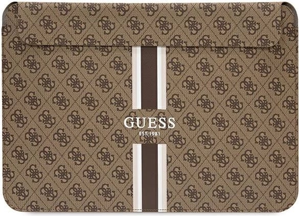 Mbështjellës laptopi Guess 4G Printed Stripes, deri 16", Kafe