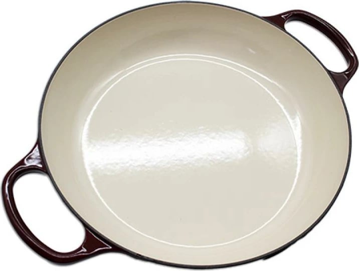 kaserolë e cekët gize, Le Creuset Signature 30 cm, model 21180309494441, me kapak, Rhone e kuqe