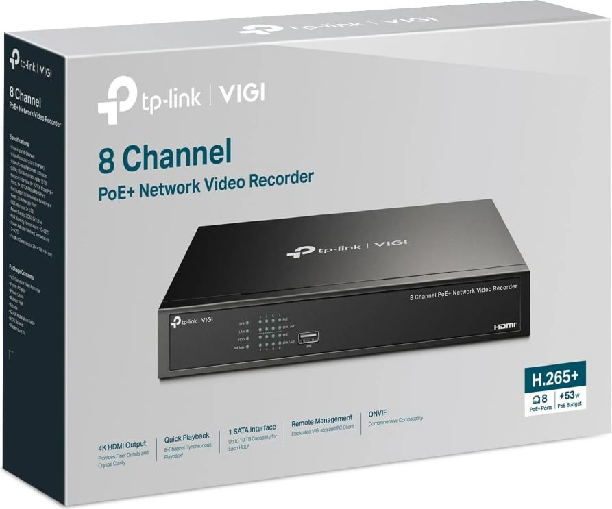 Regjistrues rrjeti TP-Link VIGI NVR1008H-8P, 8 kanale, PoE, 10TB, i zi
