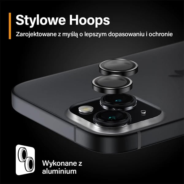 Mbrojtës kamerë PanzerGlass Hoops për iPhone 15/15 Plus, kornizë e zezë